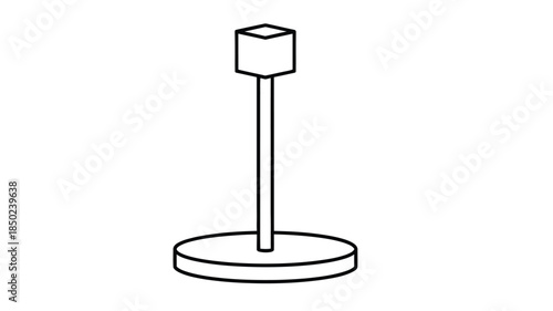 Simple black and white line drawing of a minimalist lamp with a circular base