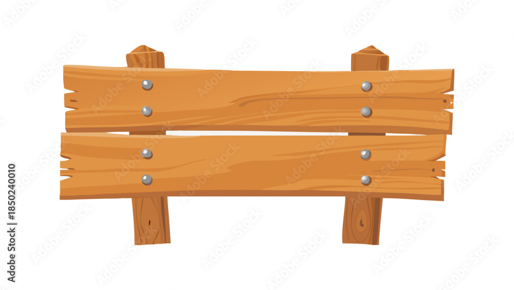 Fototapeta premium Empty rustic wooden signpost with two planks, ideal for your custom messages, outdoor advertisements, or decorative text in a charming, handcrafted style for design projects