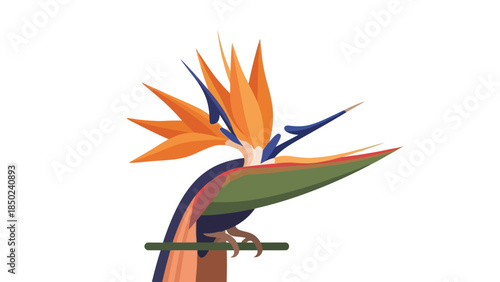 Stylized bird of paradise flower on a perch