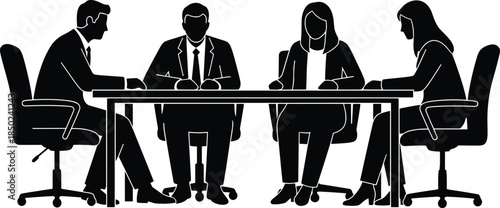 Corporate business meeting silhouette of professional team discussion at office table teamwork collaboration concept isolated white background