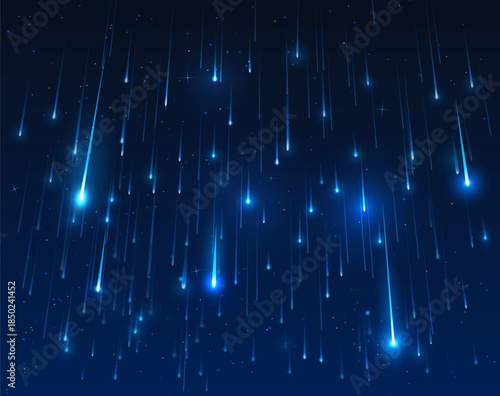 A neon blue wallpaper of a falling, glowing meteor shower.