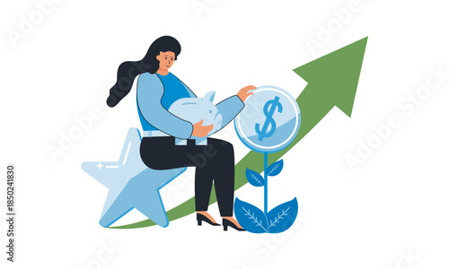 business woman and businessman in suit with dollar sign. Take profit