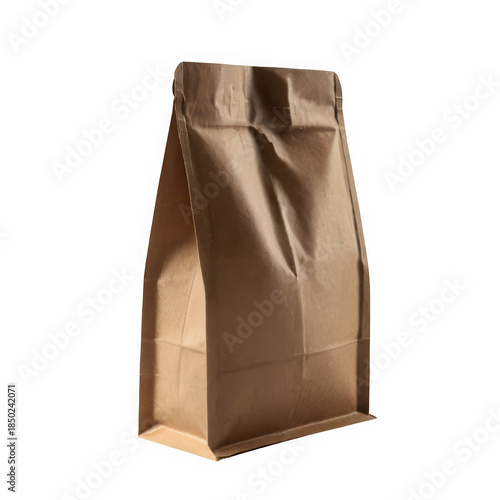 Brown kraft paper lunch bag on transparent background