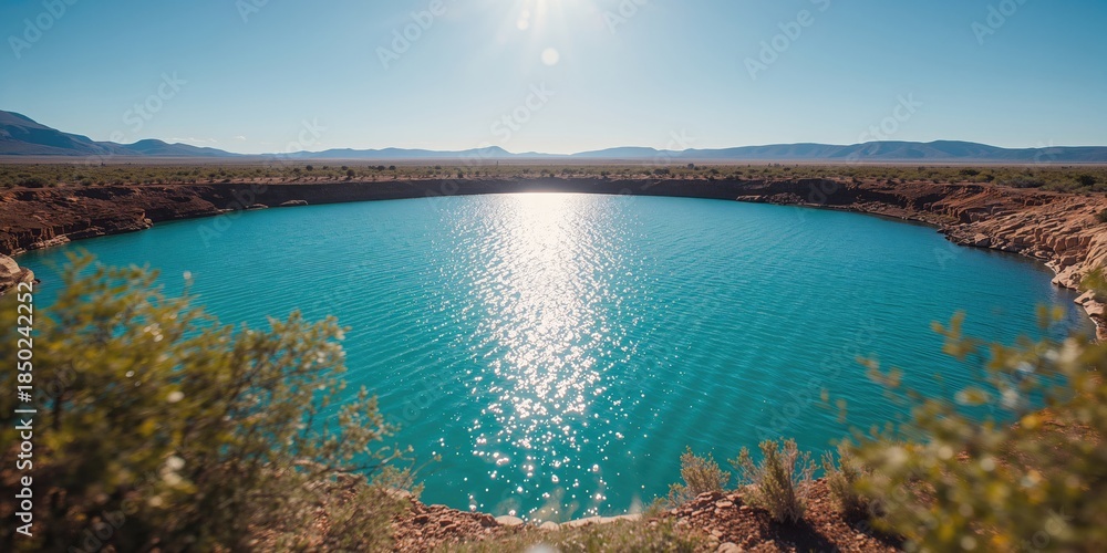 Obraz premium Landscape of a permanent sinkhole lake in Northern Namibia, natural landform preservation