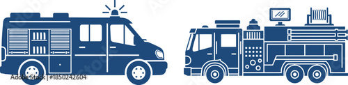 Firefighting and Emergency Vehicle Icons Fire Truck Ambulance Keywords: firefighting, emergency, vehicle, icon, set, fire, truck