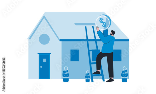 Saving slowly to build or buy a house. The concept of saving money