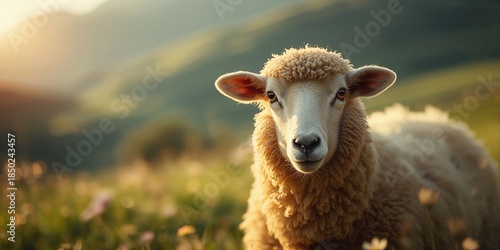Alpine sheep, close-up of face highlighting natural wool and gentle expression, livestock farming