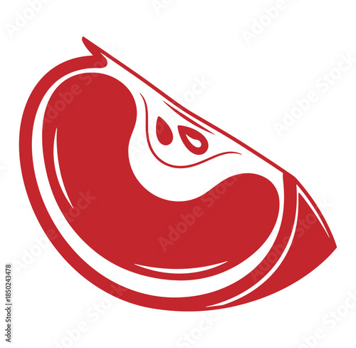 Simple illustration of a single fresh juicy red tomato slice isolated on a white background