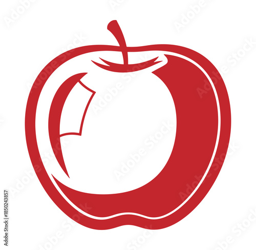 Simple red apple outline illustration perfect for healthy food concepts and related designs.