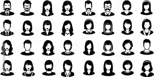 Diverse user avatar set, minimalist flat style, for profile placeholders and UI design
