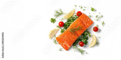Raw salmon fillet with vege...