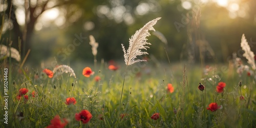 Wild feathery plant and pop...