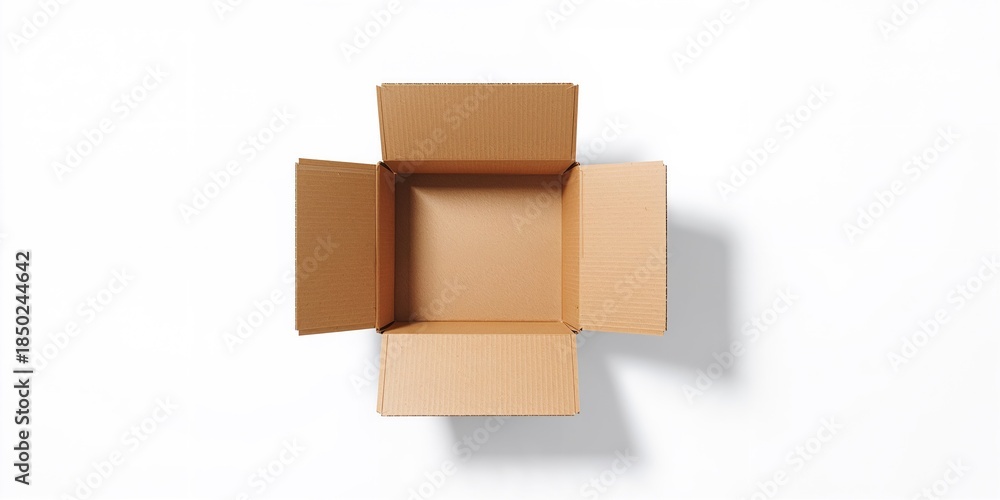 Obraz premium White background with an empty cardboard box highlighting packaging material and potential reuse or recycling