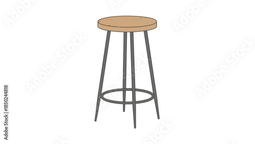 Tall stool with a round wooden seat and three metal legs