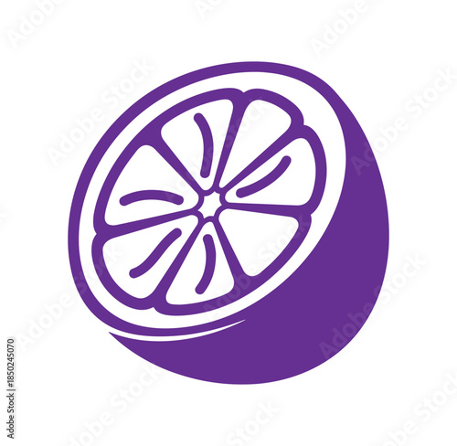 Stylized purple citrus fruit slice isolated on white background for design elements