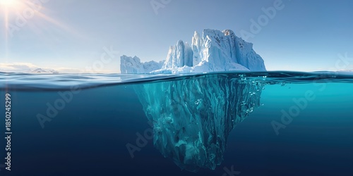 Iceberg in vivid blue ocean...