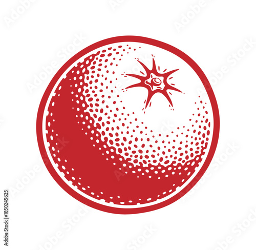 Stylized red tomato illustration with detailed halftone effect for culinary and food concepts