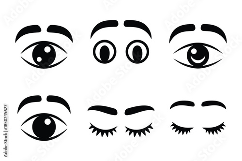Eye icons and expressions: open eyes, surprised, winking, closed eyes with lashes.