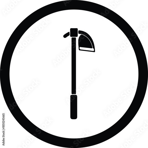 Silhouette of a digging hoe farming tool icon inside circle vector illustration