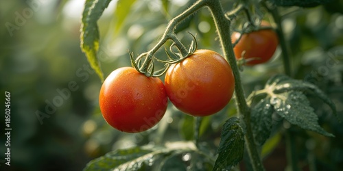 Tomatoes maturing on plant,...