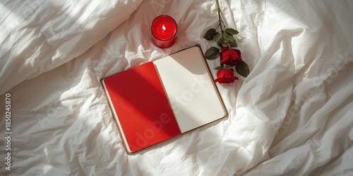 Red-themed flatlay featurin...