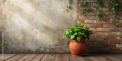 Clay pot with lush green pl...
