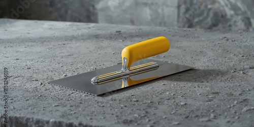 Metal trowel with yellow ha...