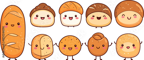Minimalist Flat Vector Illustration of a Classic Sliced Bread Loaf and Fresh Whole Loaf