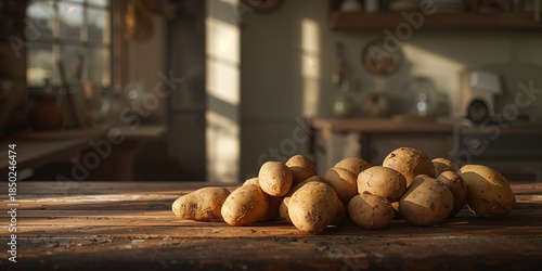 Fresh potatoes resting on t...
