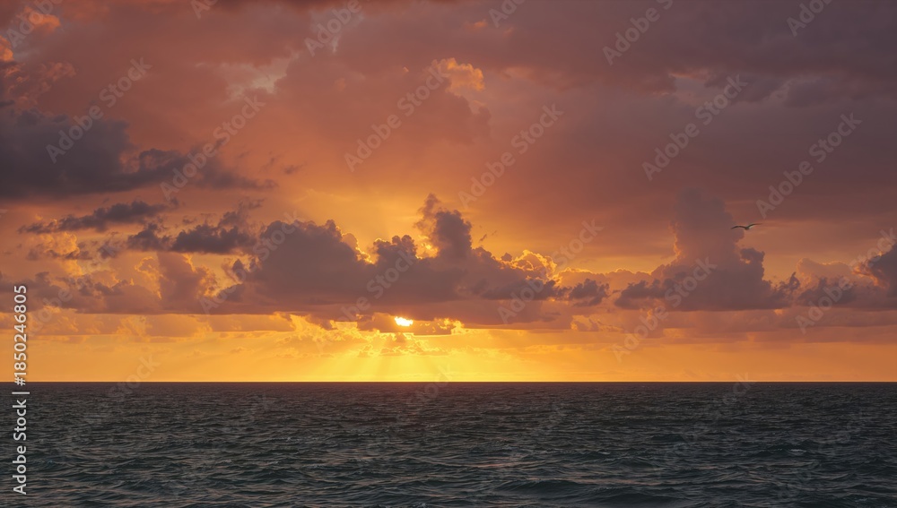Fototapeta premium Dramatic weather change with sunset in Emdens North Sea, natural phenomena