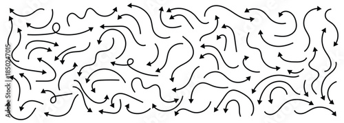 Curved line Doodle arrows set for different direction, symbols and design elements. Isolated on white background.