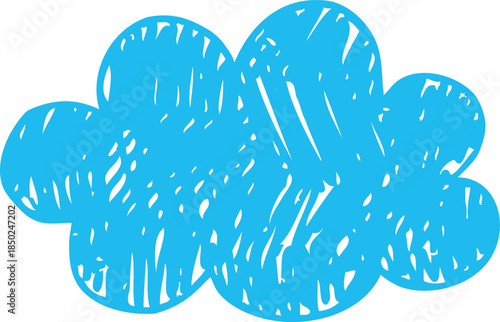 A blue cloud, a child's drawing with chalk, pencil, or marker.