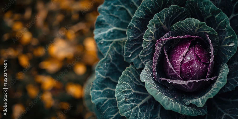 Obraz premium Detailed view of a cabbage plant highlighting leaf surface and growth pattern, useful for gardening or crop analysis