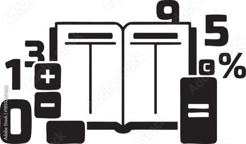 Open book with numbers calculator buttons and percentage symbol vector