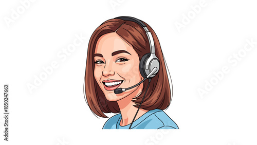 Woman wearing a headset smiles portrait