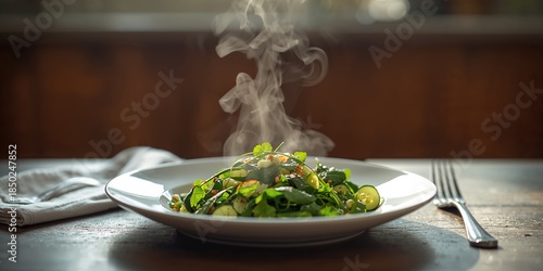 Fresh cucumber salad served...