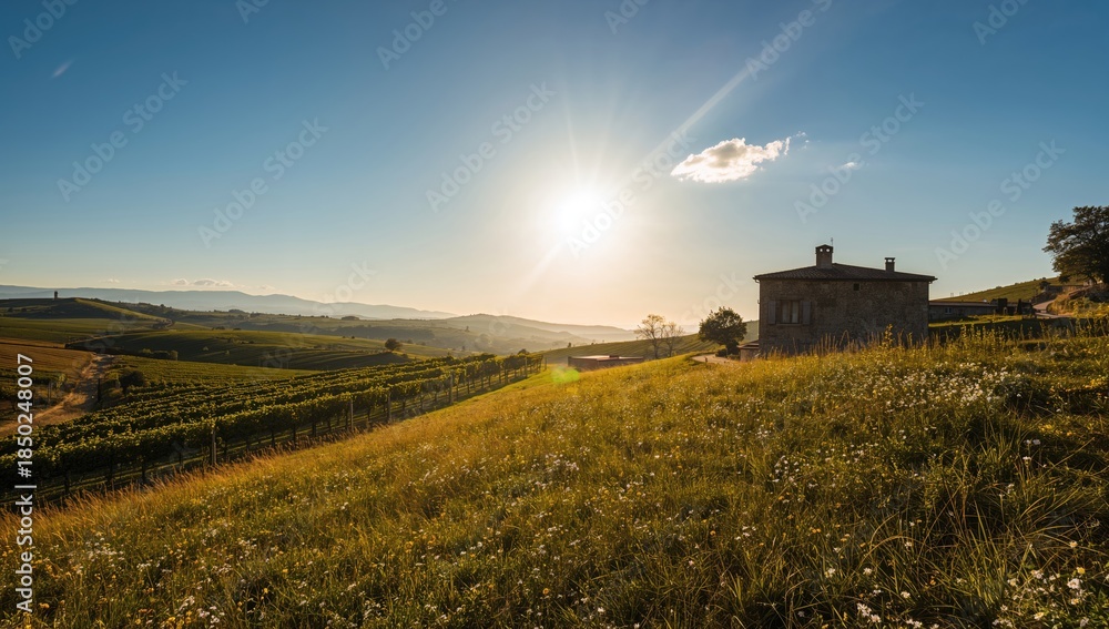 Obraz premium Sunlit landscape in Sicily with open fields close to Alcamo, suitable for regional farming planning
