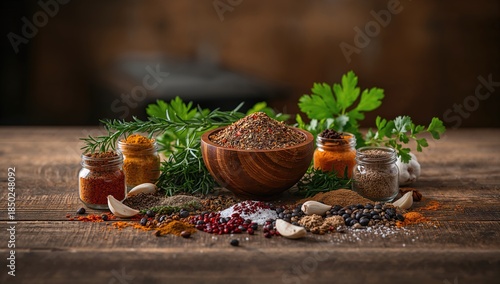 Assorted spices and seasoni...