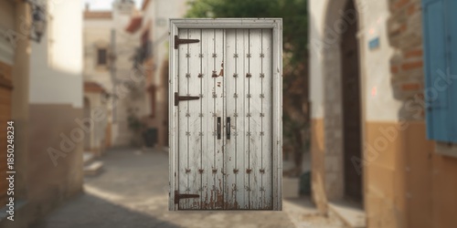 Old wooden door with chippe...
