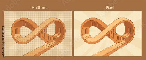 Endless corridor bending into infinity loop, abstract mathematical poster graphic.