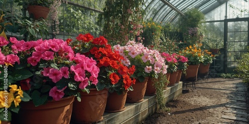 Colorful geraniums and vari...