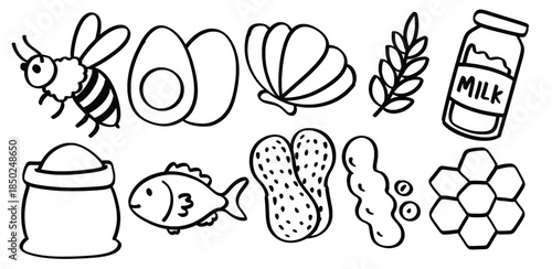 Set of hand drawn allergens theme Isolated Vector