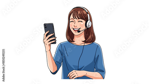 Woman with headset and phone