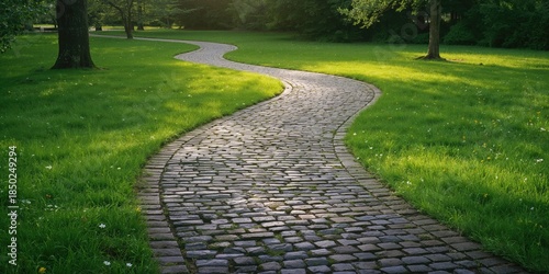 Park walkway bordered by vi...