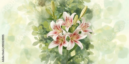 Lily flowers with leafy bac...
