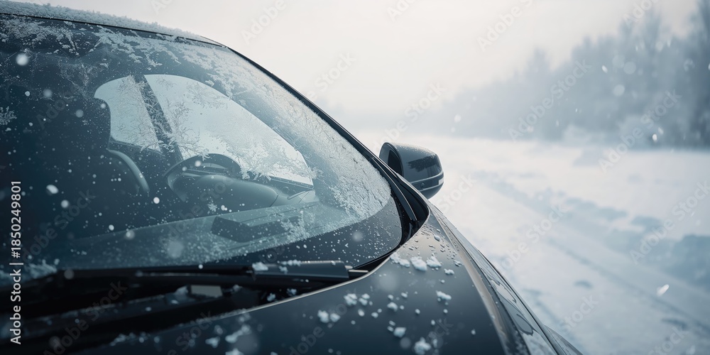 Obraz premium Car maintenance for winter conditions emphasizes the importance of wiper blades to keep snow off windows during winter driving