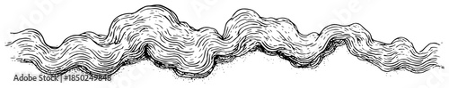 Hand drawn wavy smoke or river stream illustration in engraving style