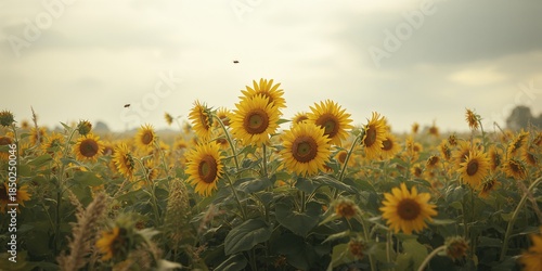 Sunflower field with bright...
