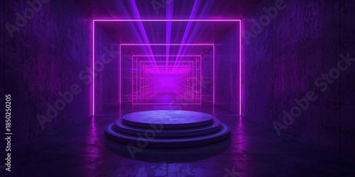 Neon-lit sci fi backdrop wi...