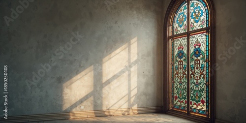 Old stained glass window de...